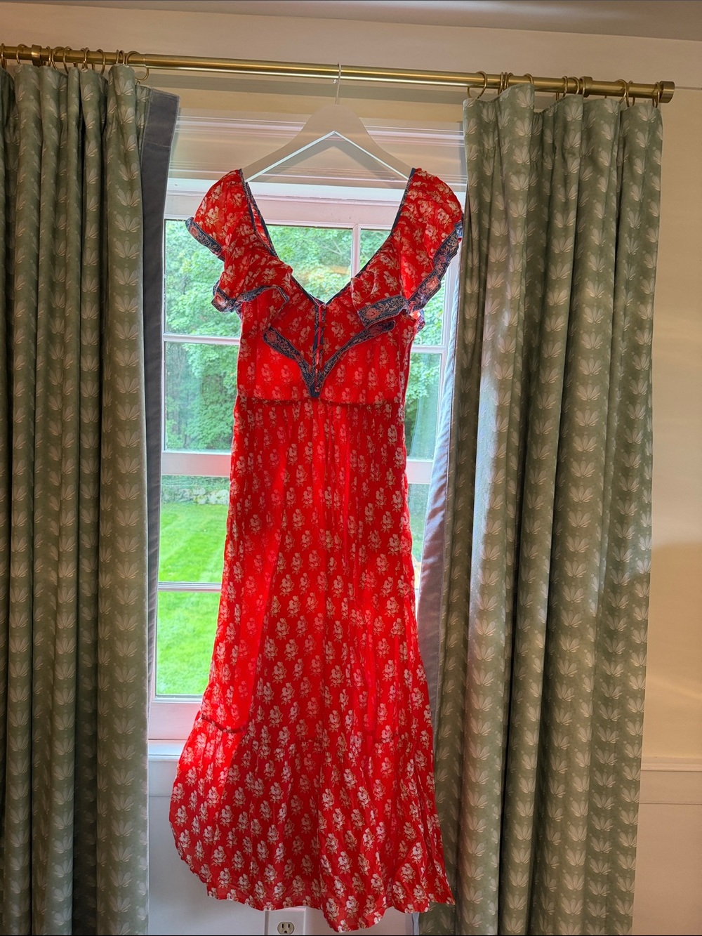 J. Crew Red Floral Maxi Dress with Contrast Trim
